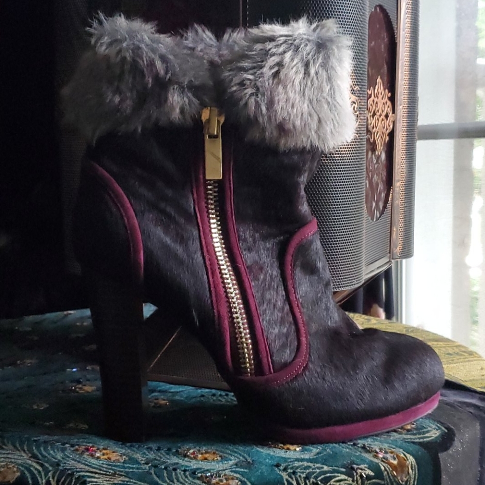 RARE June by June Ambrose fur & fuzz heeled boots
